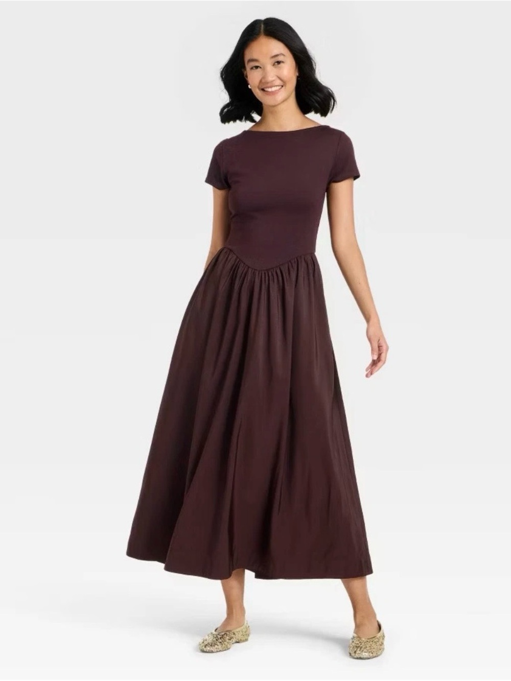 a new day Women's Backless Knit Maxi Dress Burgundy